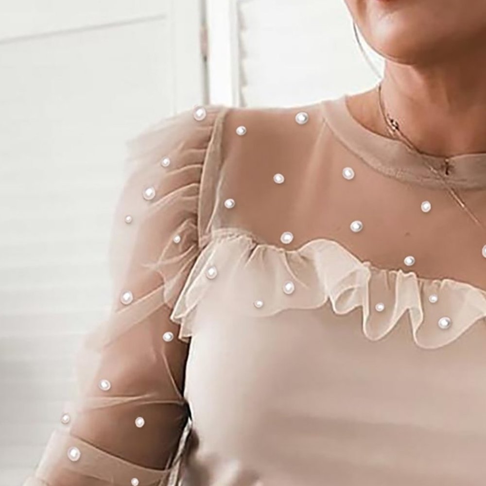 🌟Restocked 🌟Beaded Sheer Mesh Ruffles Top - Picture 3 of 3